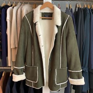 Sonoma Sage Green & White Faux Suede Coat
